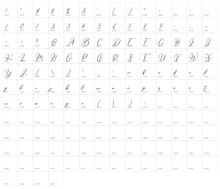William-Regular Character Map