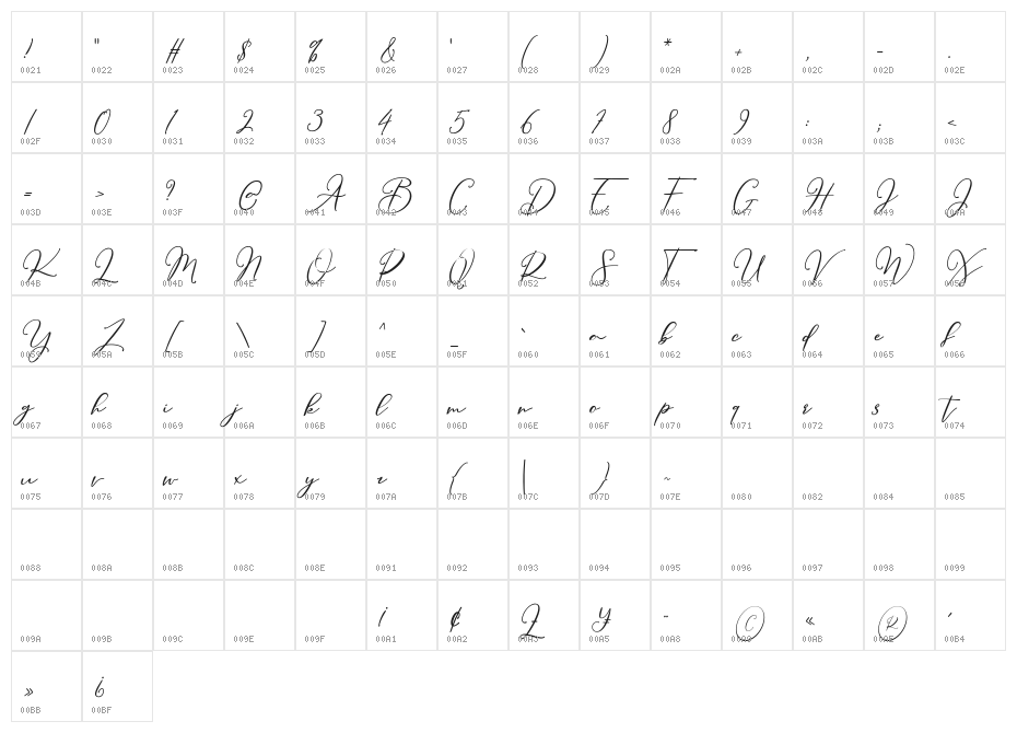 William-Regular Character Map