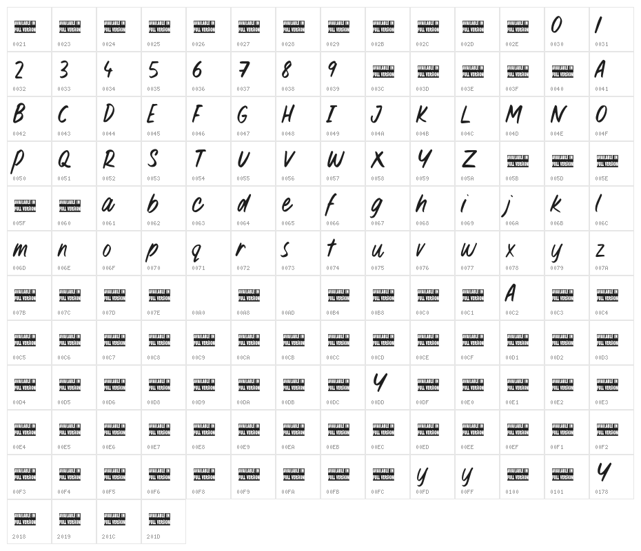 WillowWispRegular Character Map
