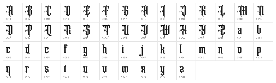 Winchester Free Regular Character Map