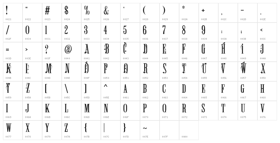 Winchester Ornate Character Map