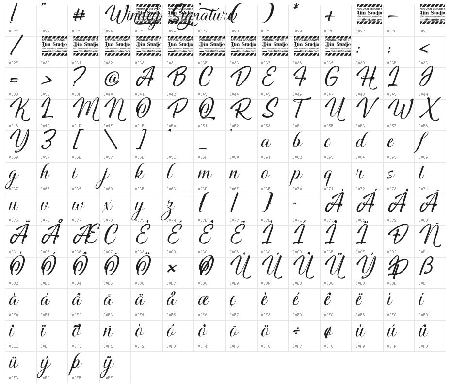 Windey Signature personal use Character Map