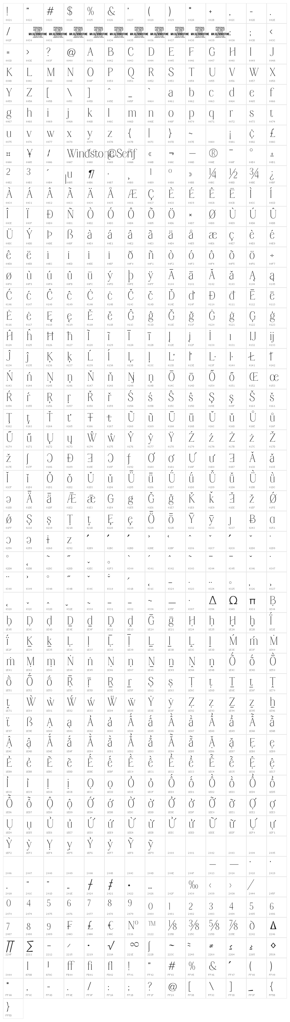 Windstone Serif PERSONAL USE Regular Character Map