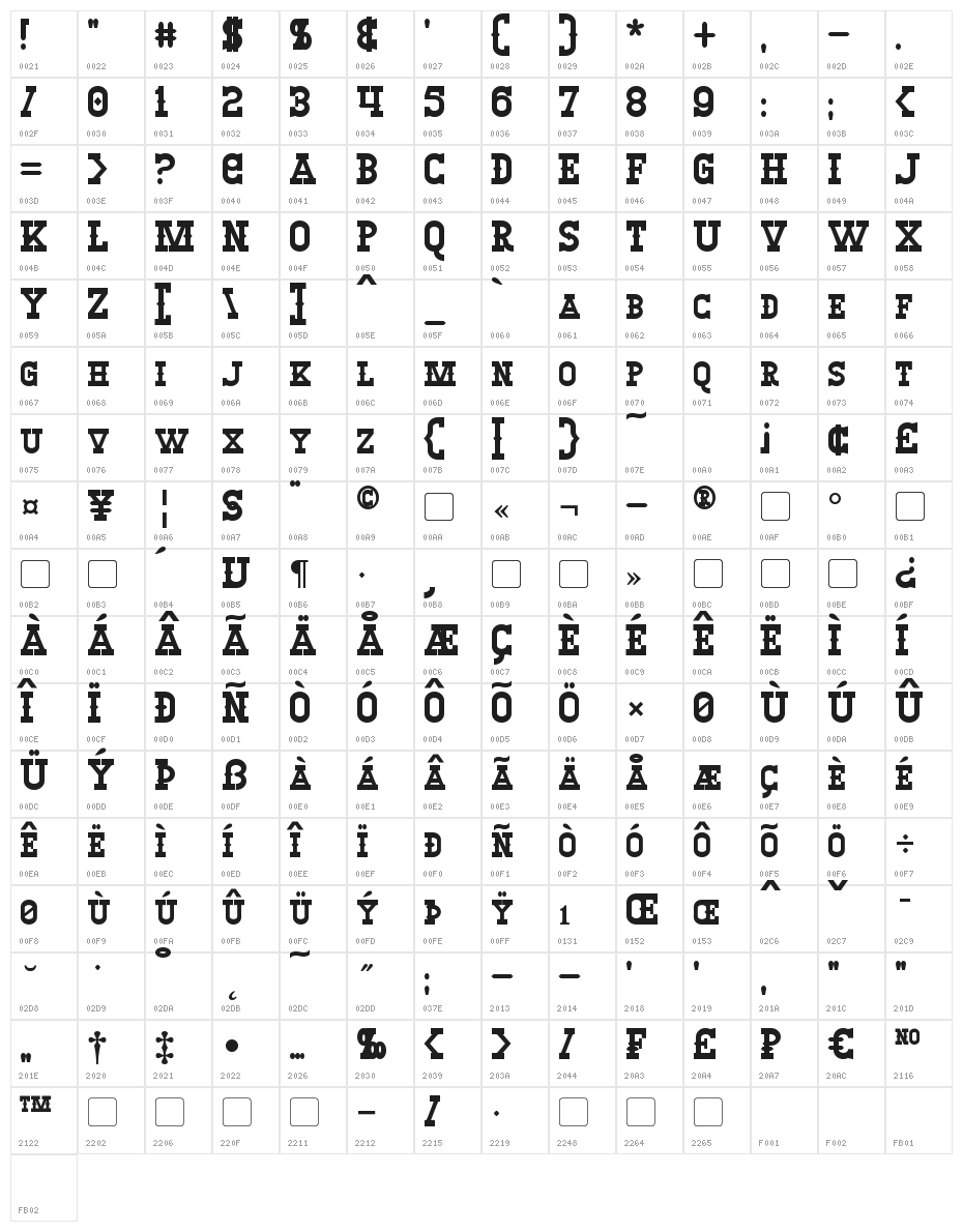 Winslett Bold Character Map