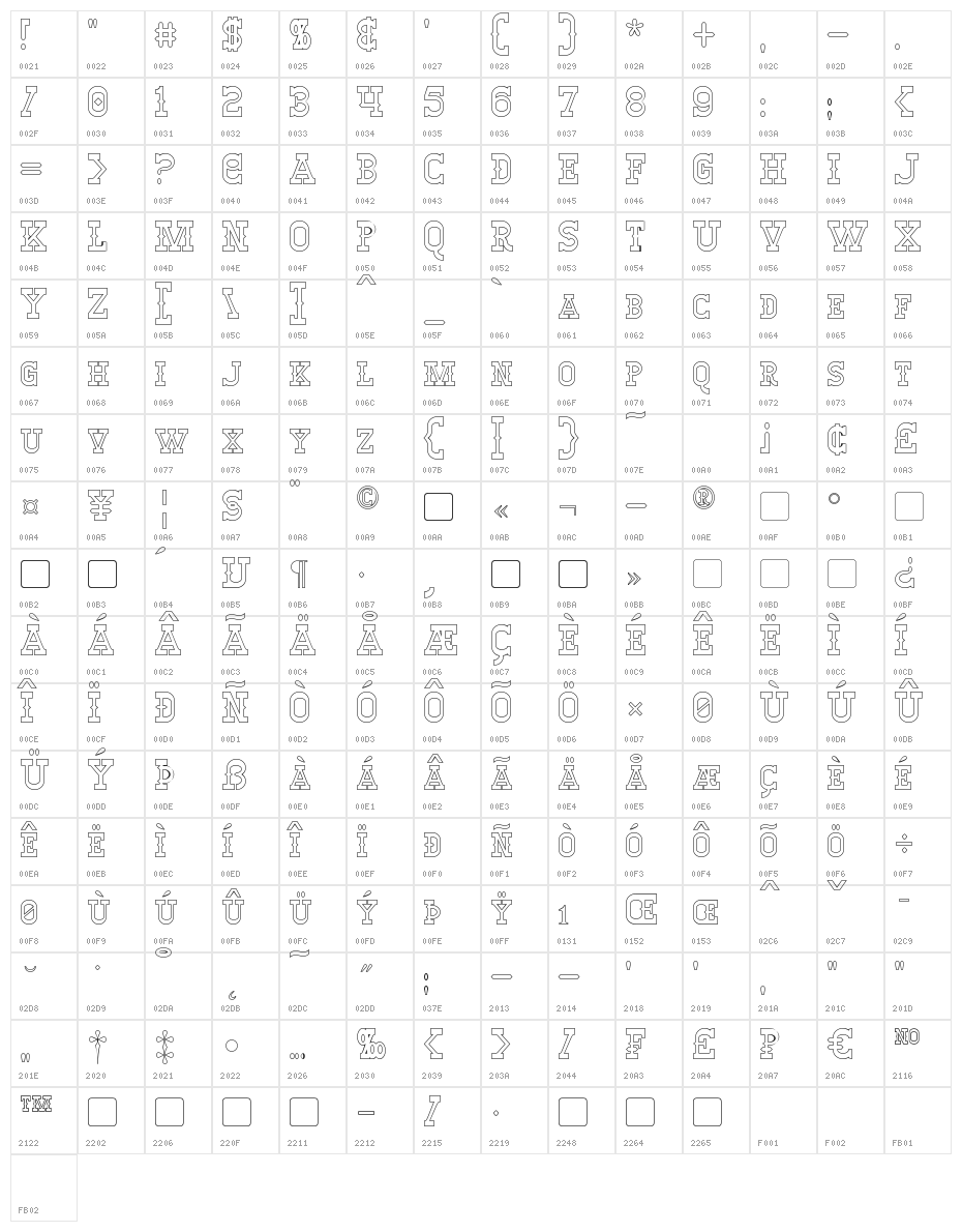 Winslett Hollow Character Map