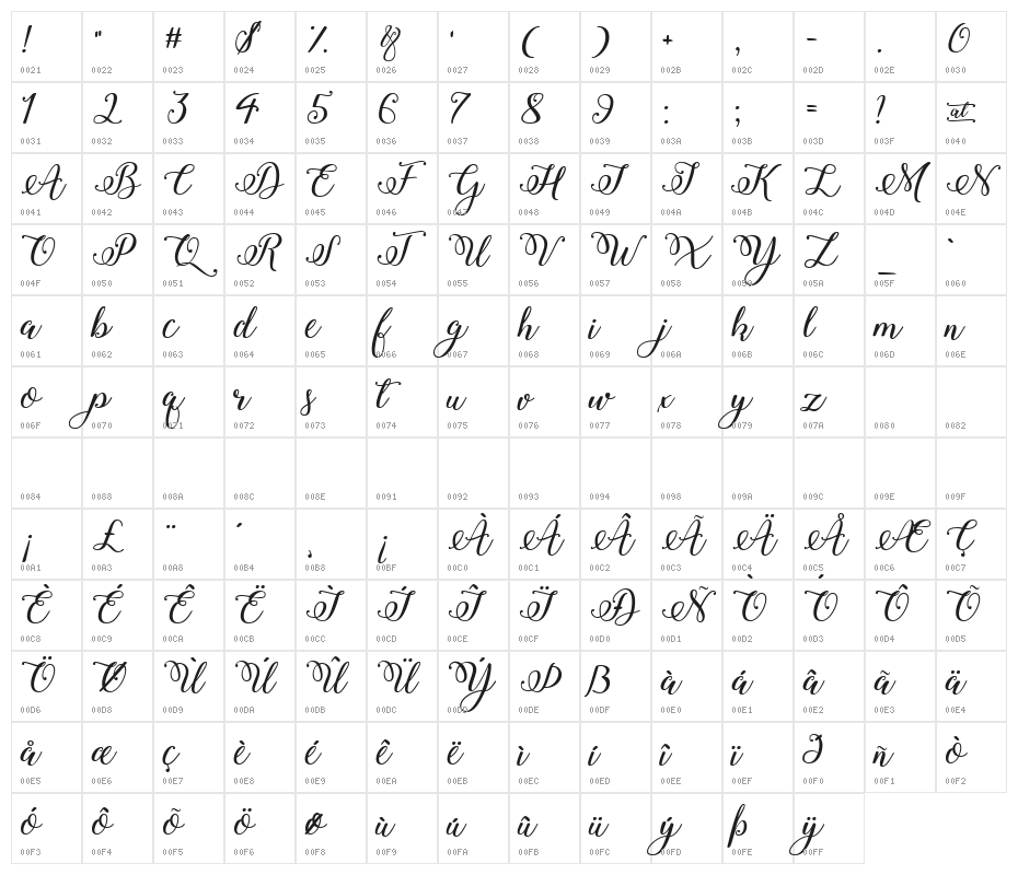 Winter Calligraphy Character Map