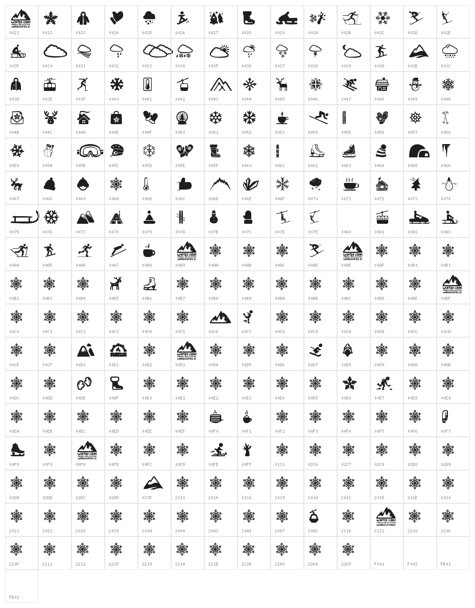 Winter Icons Character Map