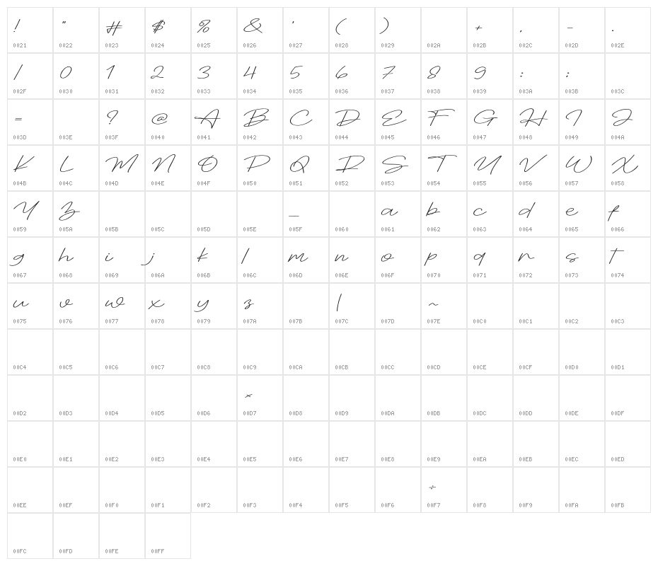 Winter Prime Monoline Character Map