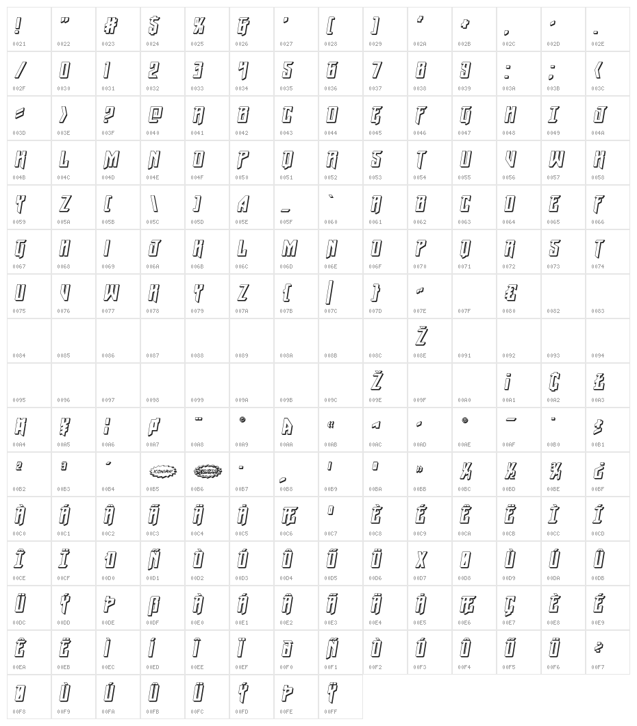 Winter Solstice 3D Italic Character Map