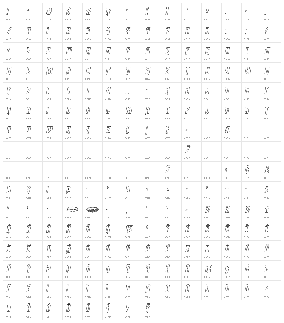 Winter Solstice Outline Italic Character Map