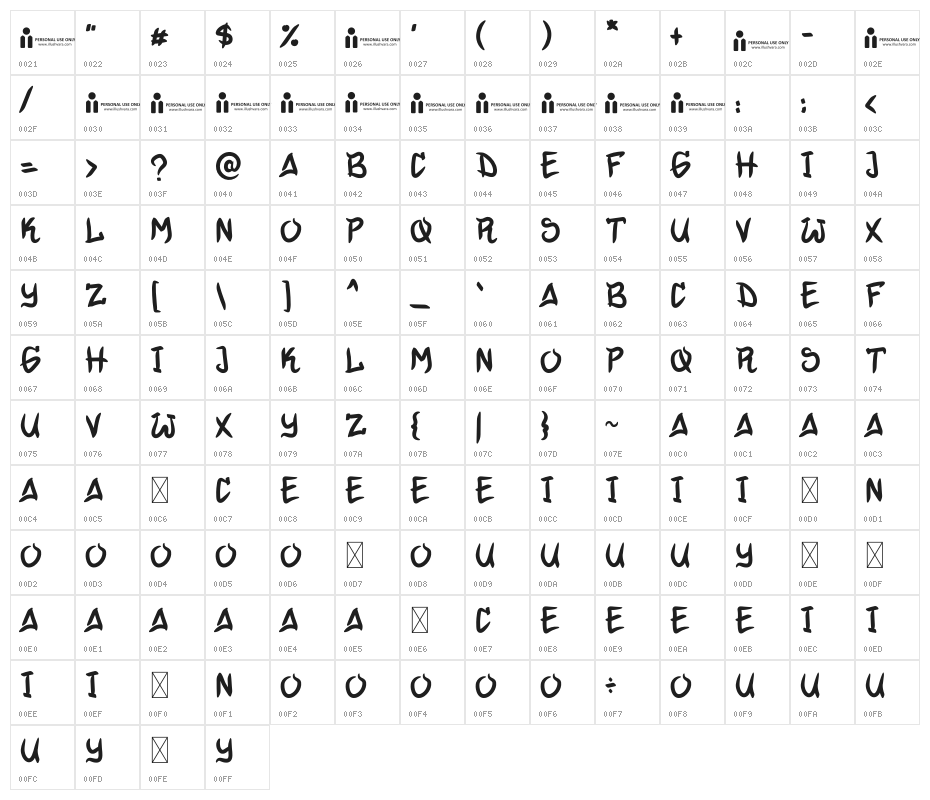 Winter Swash Character Map