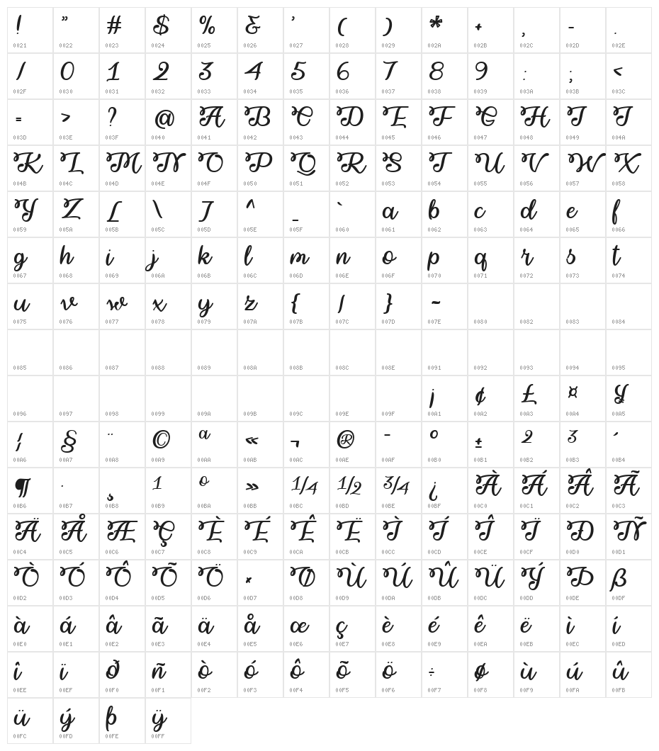 Winter Twilight Regular Character Map