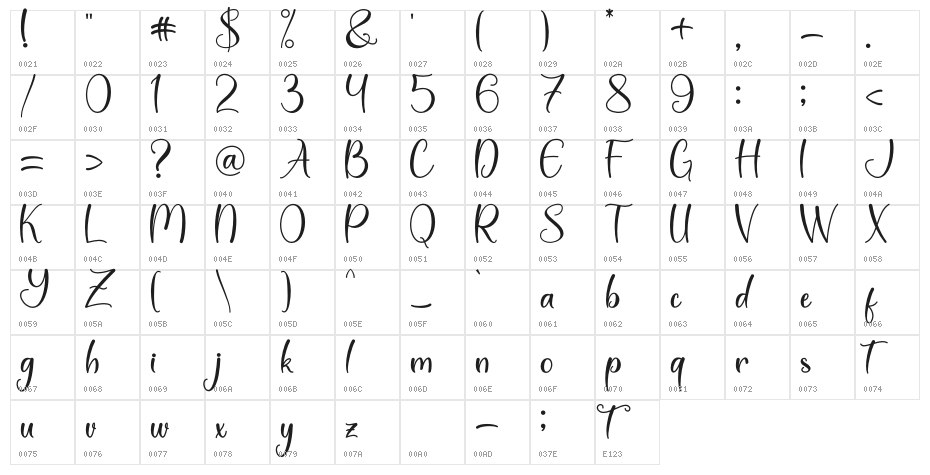 Winter White - Personal Use Character Map