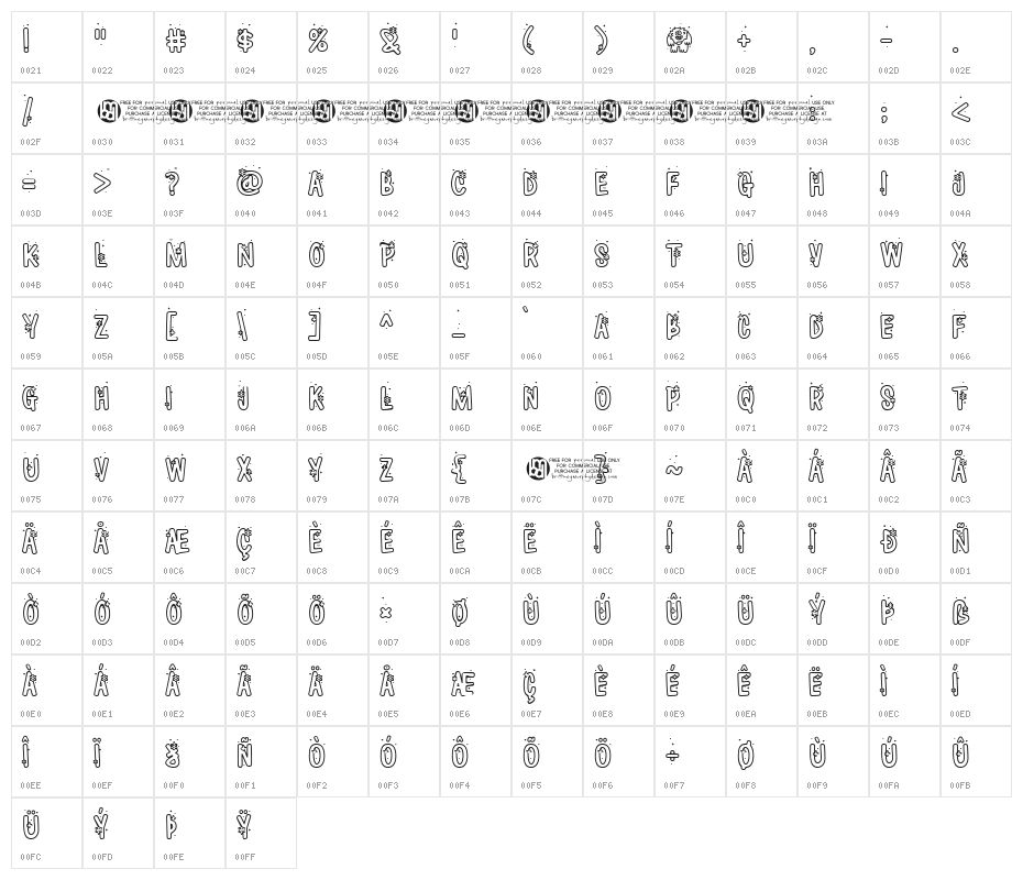 Winter * Yeti Regular Character Map