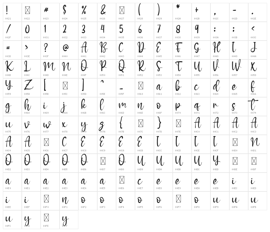 WinterHouseRegular Character Map