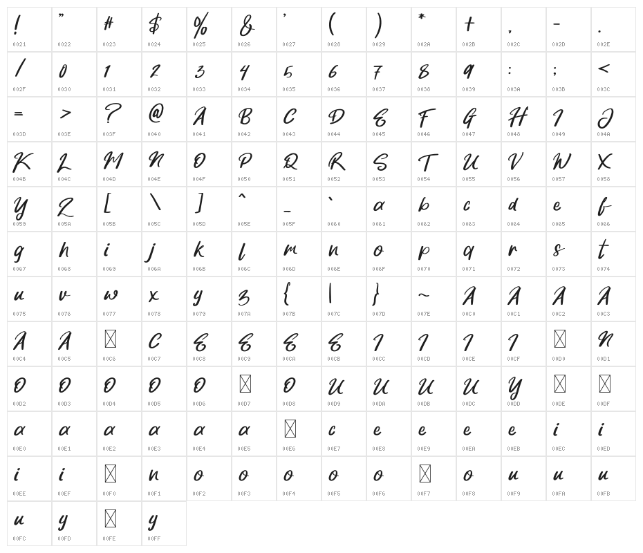 WinterSnowRegular Character Map