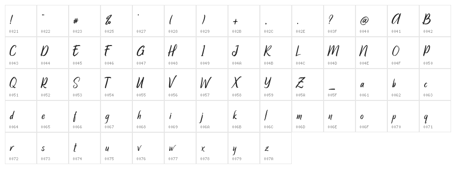 Winteradiva  Regular Character Map