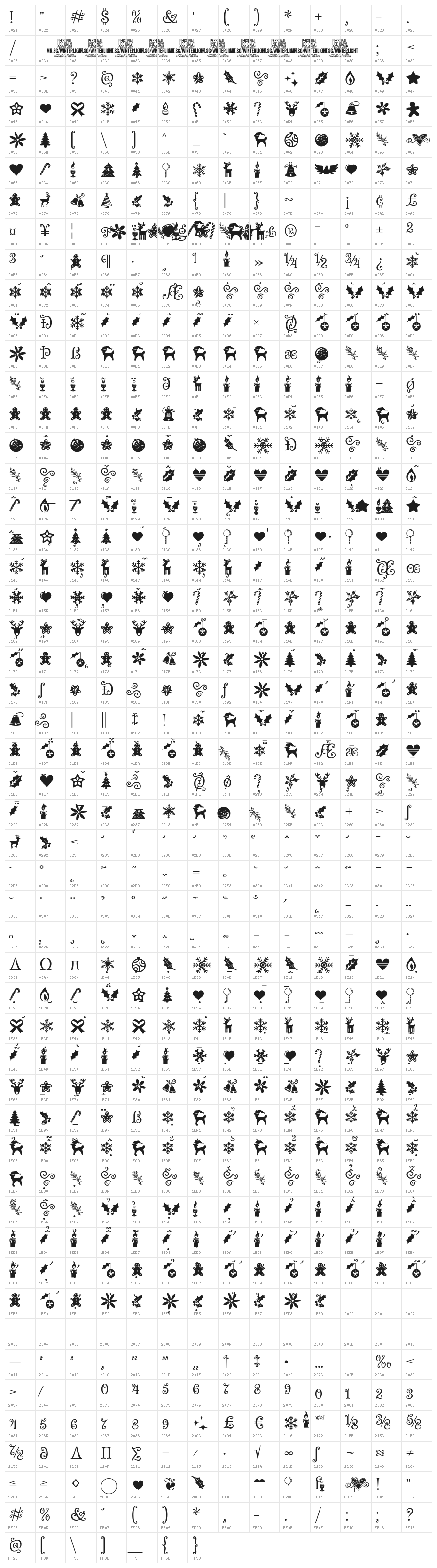 Winterlight Symbols PERSONAL Regular Character Map