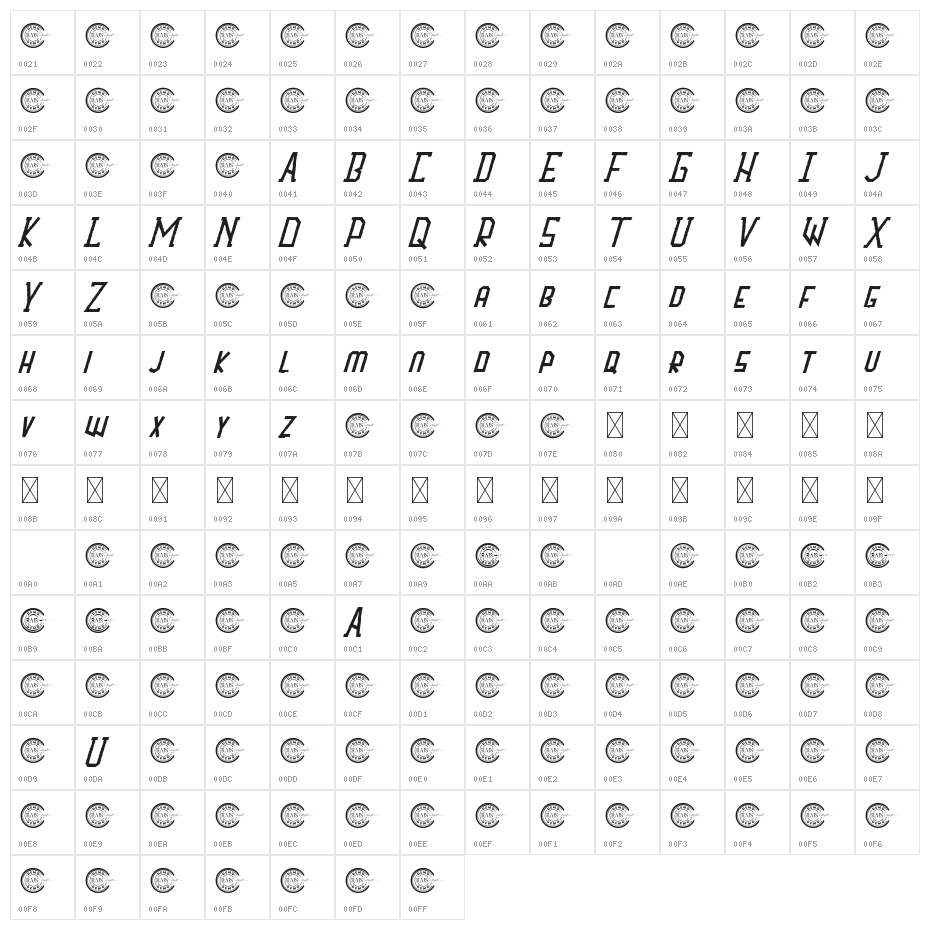 Winthera Demo Italic Character Map