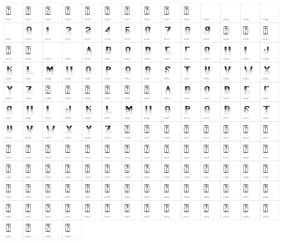 Witham Reguler Character Map