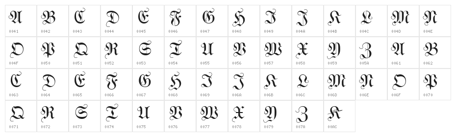 WittewittMajuscles-Flourish Character Map
