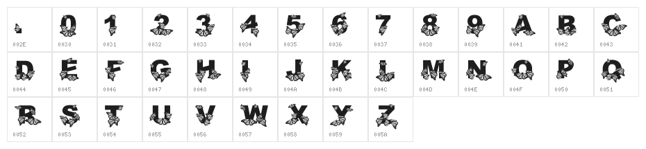 WL Royal Flutter Bold Character Map