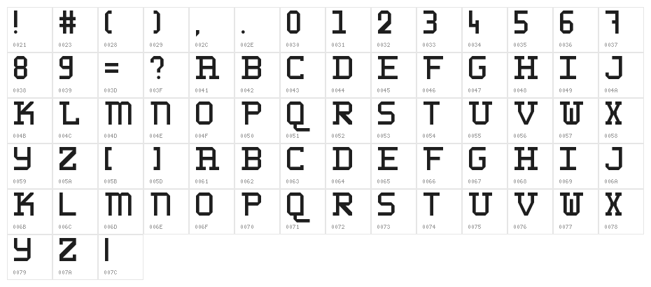 WLM 1F Block Serif Regular Character Map