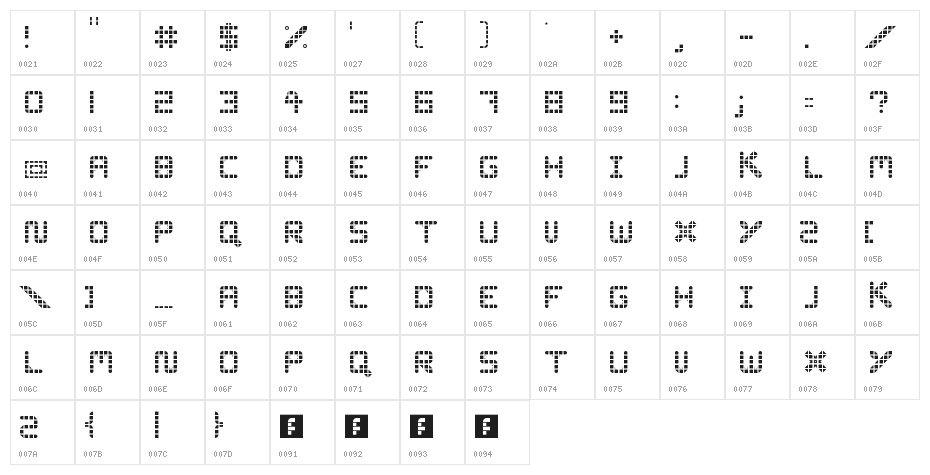 WLM Grid Font Light Regular Character Map