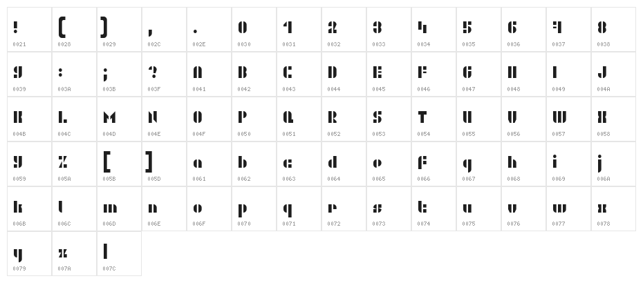 WLM Stencils Regular Character Map