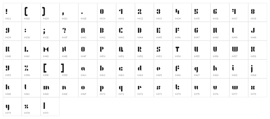 WLM Stencils Swashy Regular Character Map