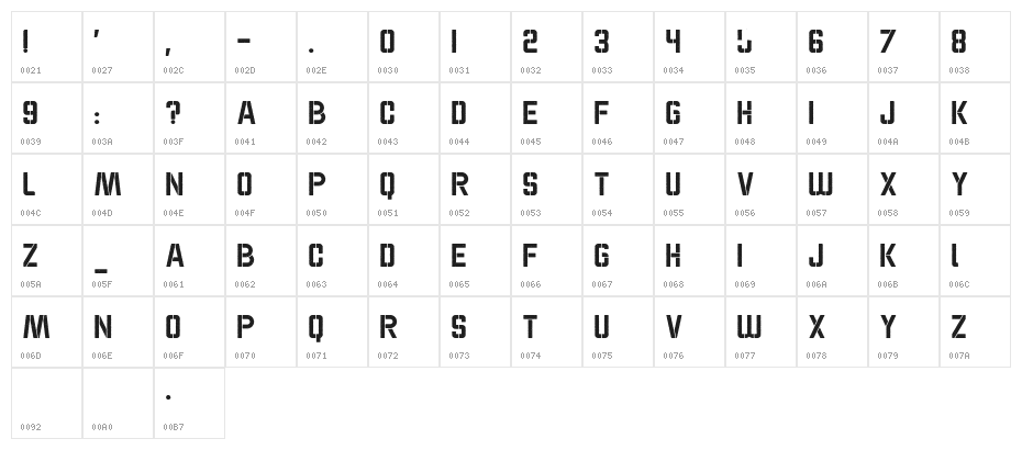 WOK STENCIL - CAPS ARMY Character Map