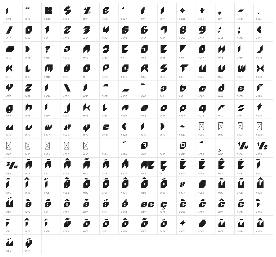 WOLF 100 Regular Character Map