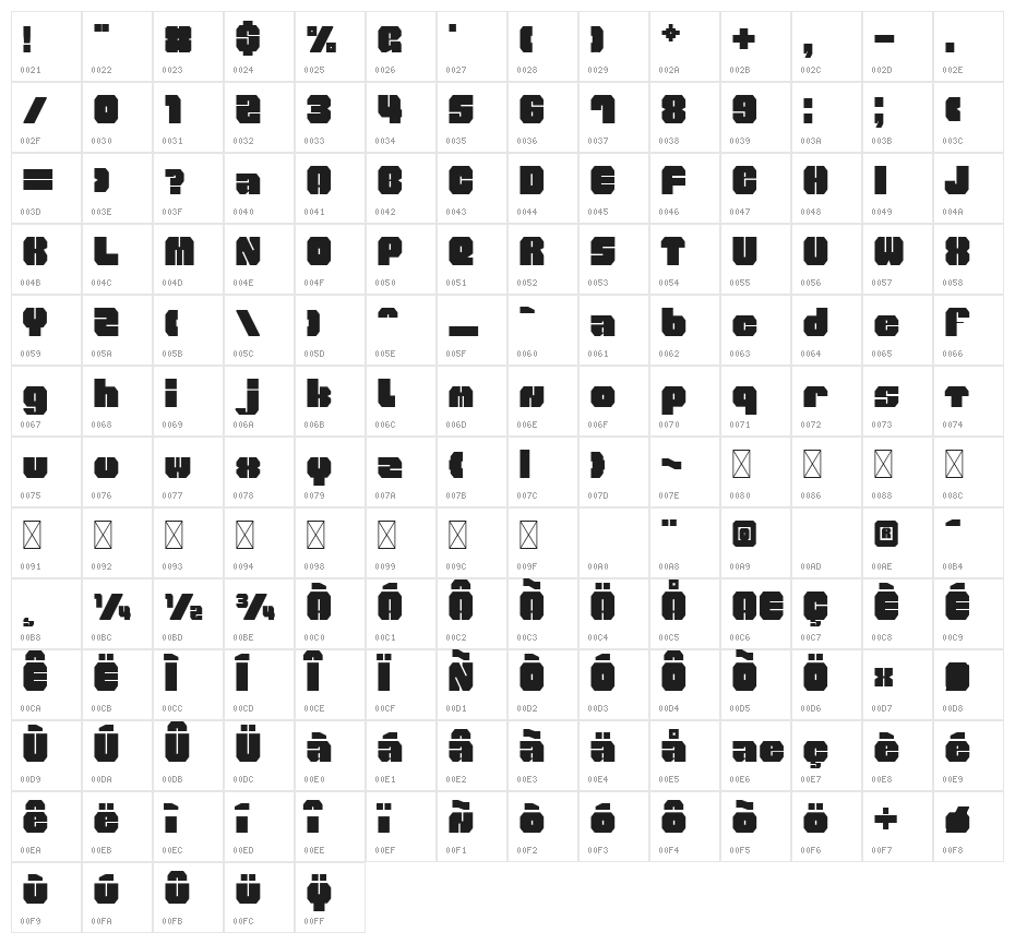 WOLF 200 Regular Character Map