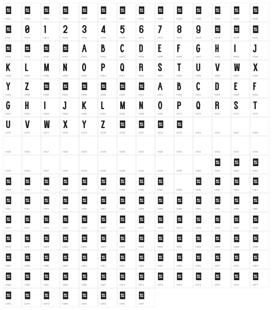 WOLF GANG BOLD Character Map