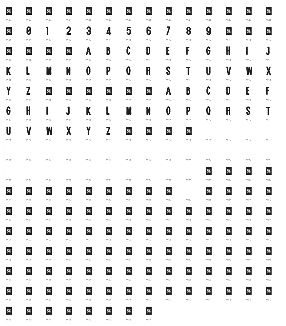 WOLF GANG ROUGH BOLD Character Map