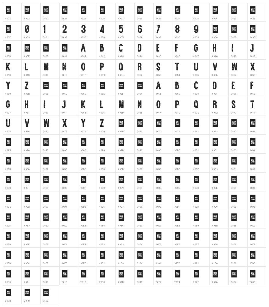 WOLF GANG ROUGH VINTAGE BOLD Character Map