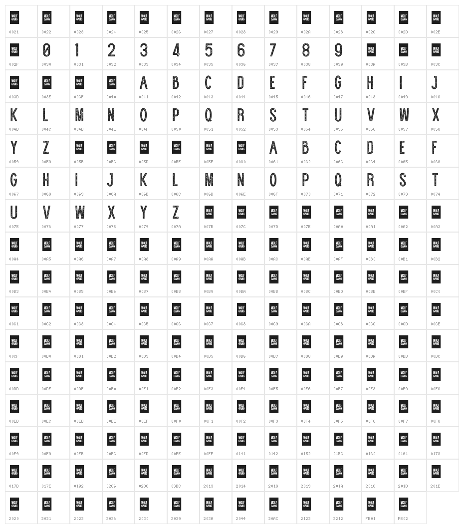 WOLF GANG ROUGH VINTAGE Character Map