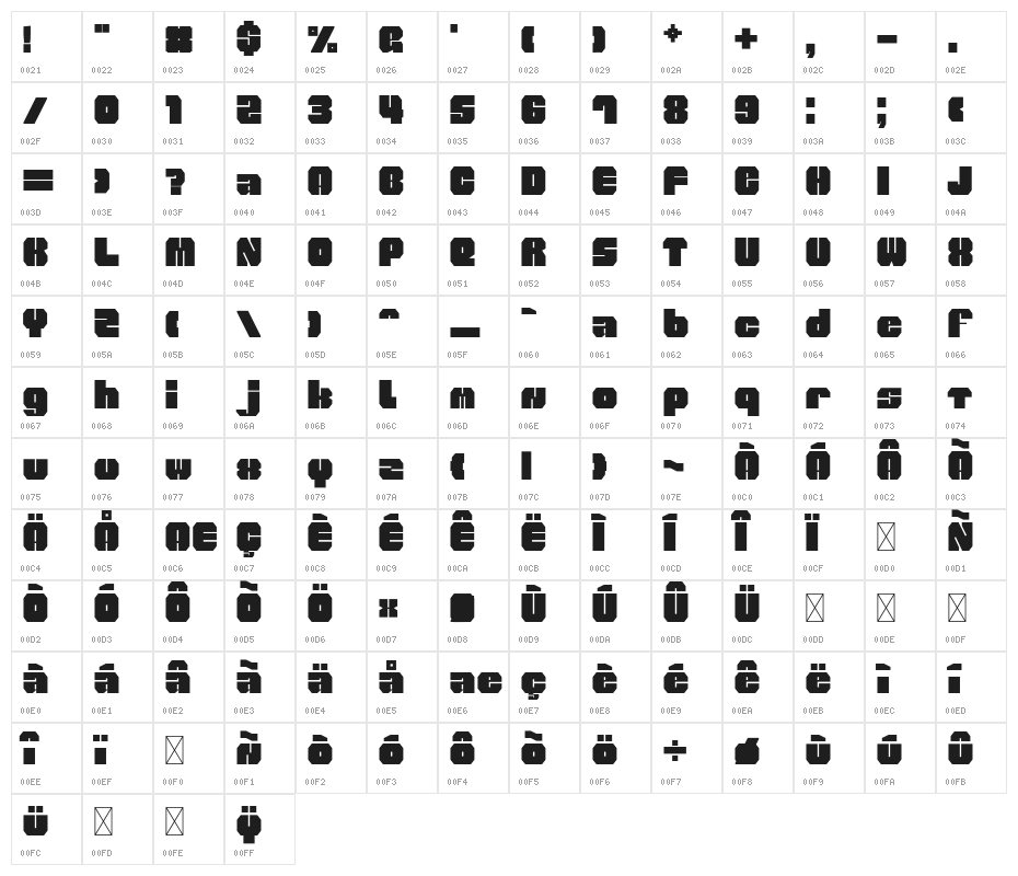 WOLF200-Regular Character Map
