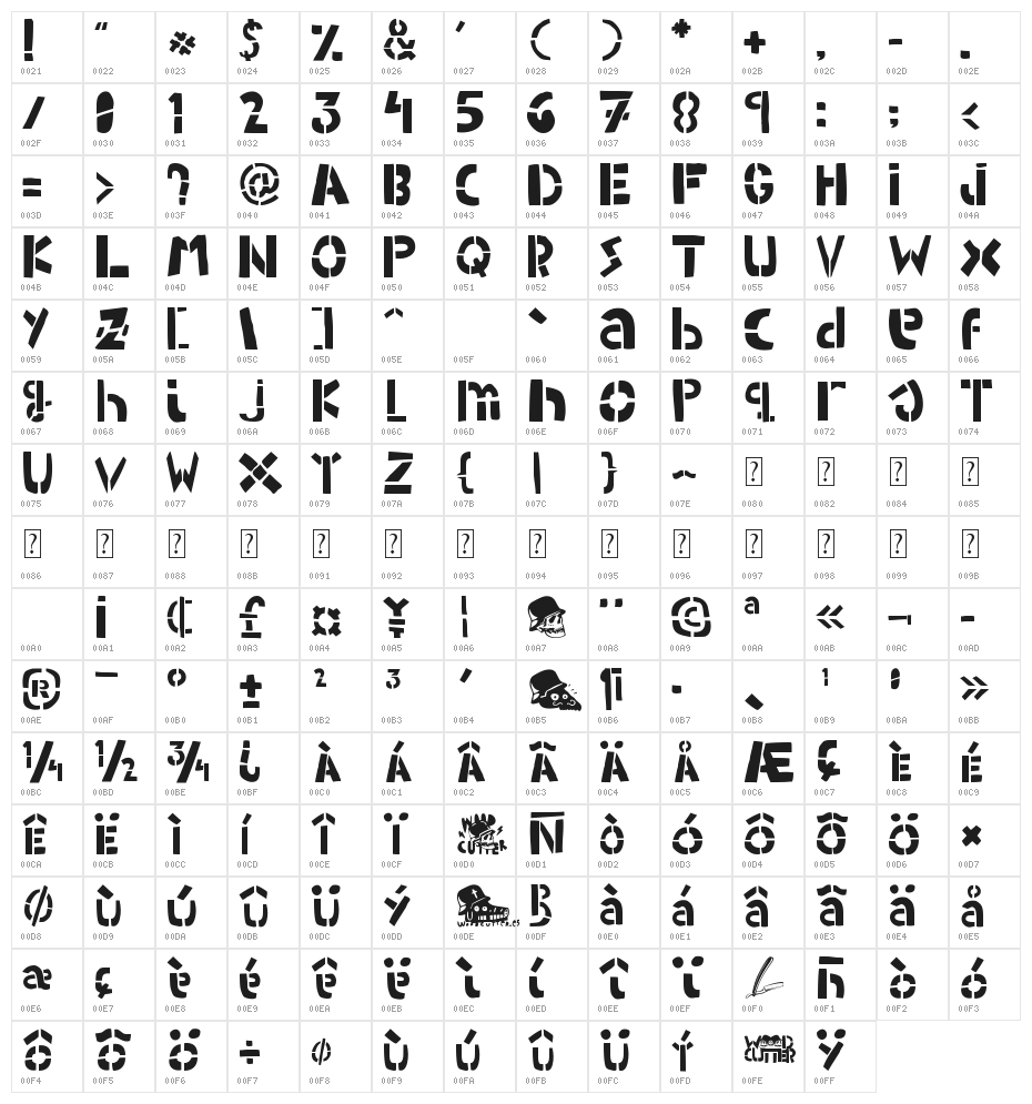 WOODCUTTER ARMY [Stencil] Character Map