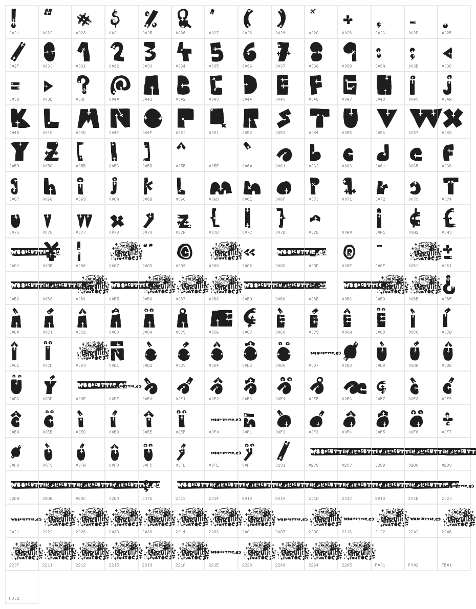 WOODCUTTER CROSS Character Map