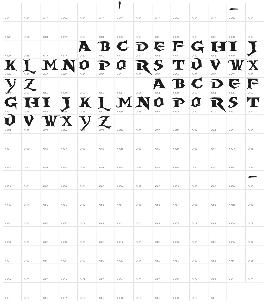 WoW SlF KG Bold Character Map