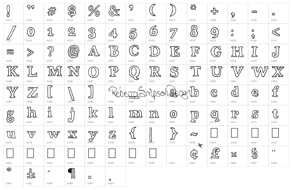 Wobbly Bob Outline Character Map