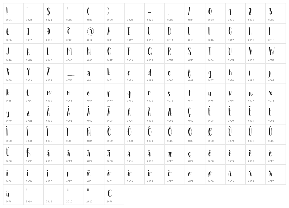 Woebegone DEMO Regular Character Map