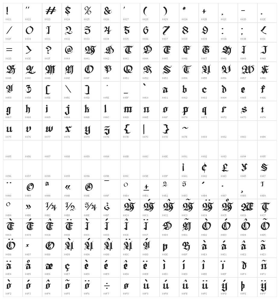 Wolfhagen Blackletter Regular Character Map