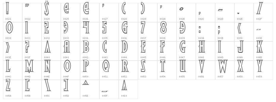 Wolf's Bane Bold Outline Character Map
