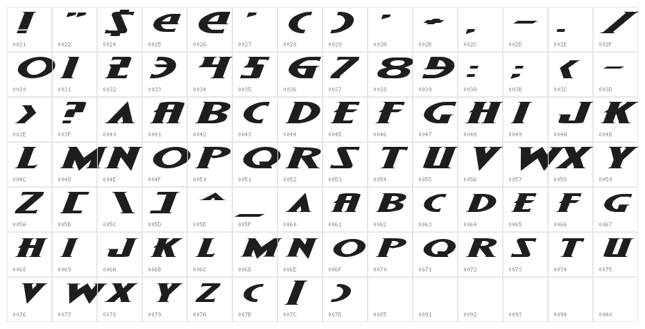 Wolf's Bane Expanded Italic Character Map