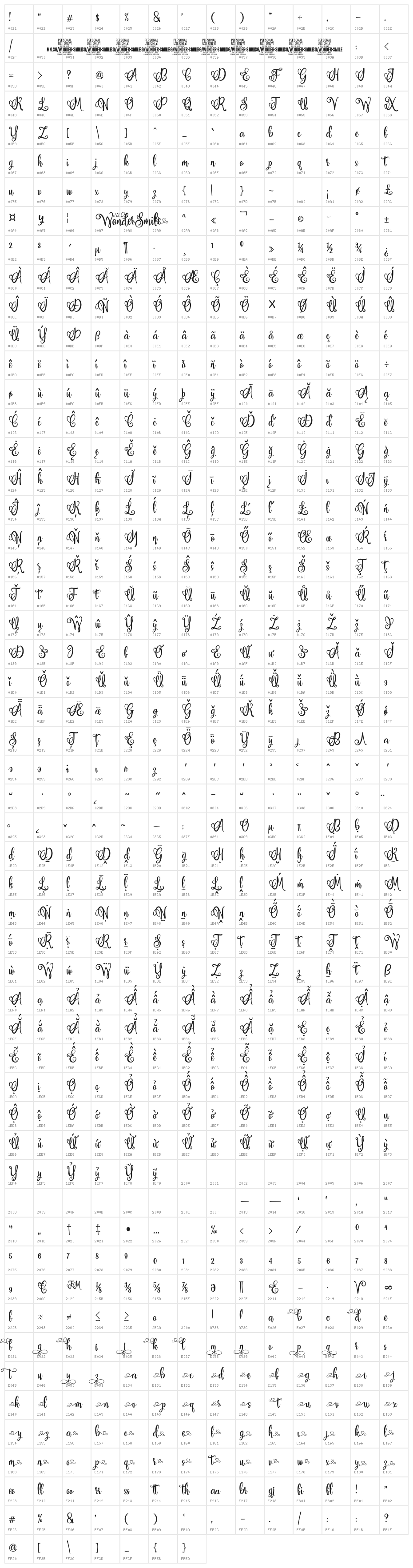 Wonder Smile PERSONAL USE Regular Character Map