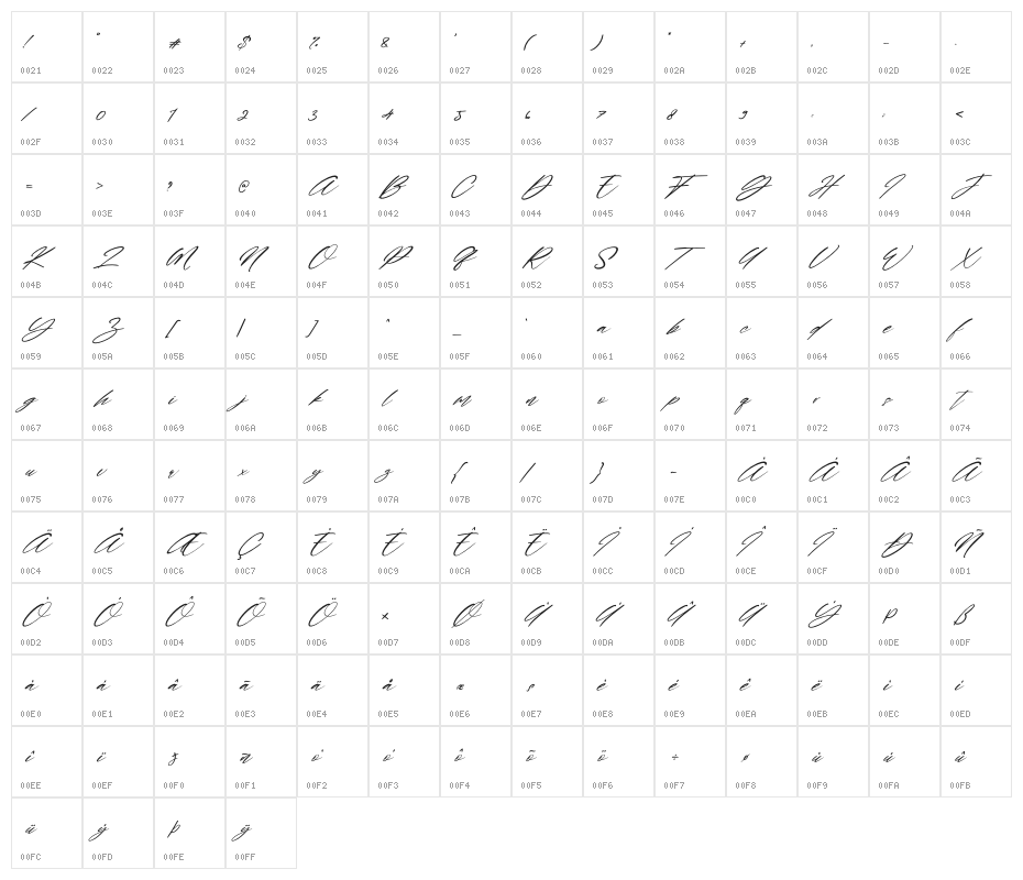 Wonderfull Italic Character Map