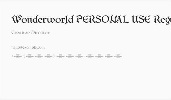 Wonderworld PERSONAL USE Regular Business Card