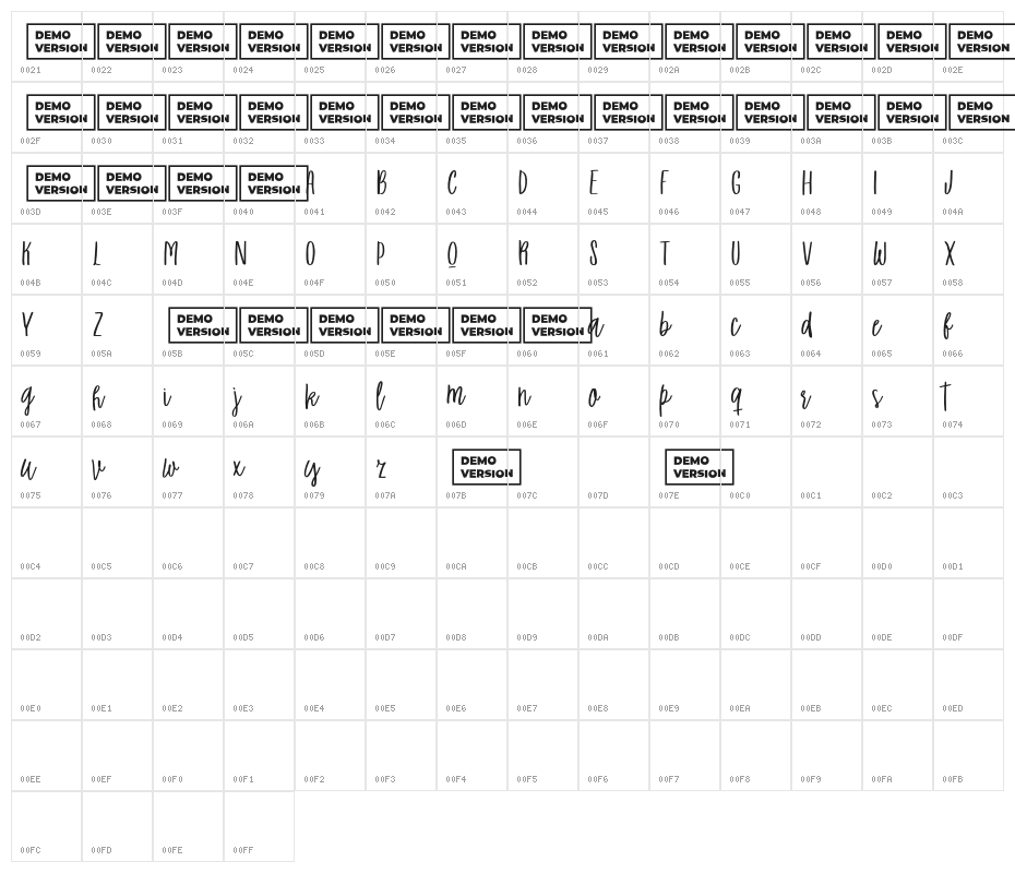 Wonsmith Regular Character Map